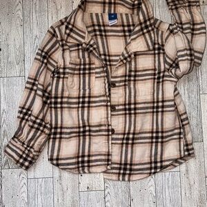 Old Navy Kids Plaid Button Down Shirt - Beige and Black 3T
